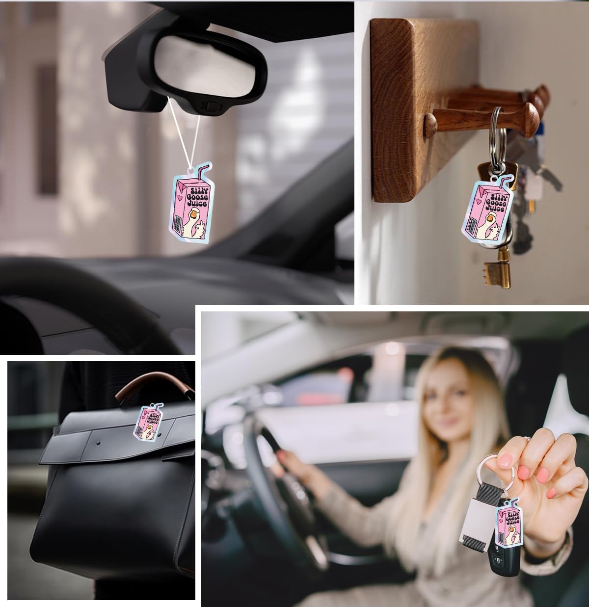 Funny Silly Goose Keychain for Kids Teen Girls Women, Cute Goose Decor Acrylic Key Ring Accessories, Funny Gag Gifts for Friends Coworkers White Elephant Gifts for Adults -1