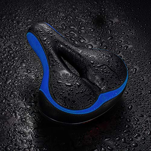 BLUEWIND Most Comfortable Bicycle Seat, Bike Seat Replacement with Dual Shock Absorbing Ball Wide Bike Seat Memory Foam Bicycle Gel Seat with Mounting Wrench (Blue)