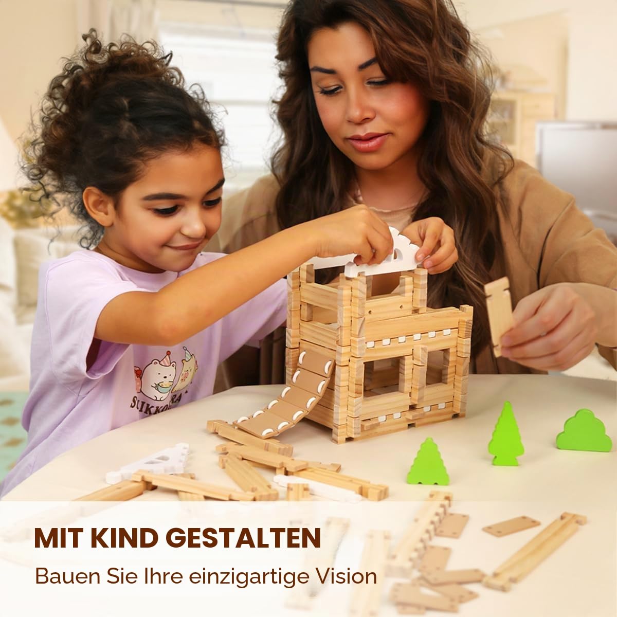 Jovi-mindly Bauklötze Set Holzklötze Spielzeug (96 Stück) mit Aufbewahrungstasche, pädagogische Klassische Holzklötze für Kleinkinder ab 3 Jahren Jungen und Mädchen, FSC Zertifiziert