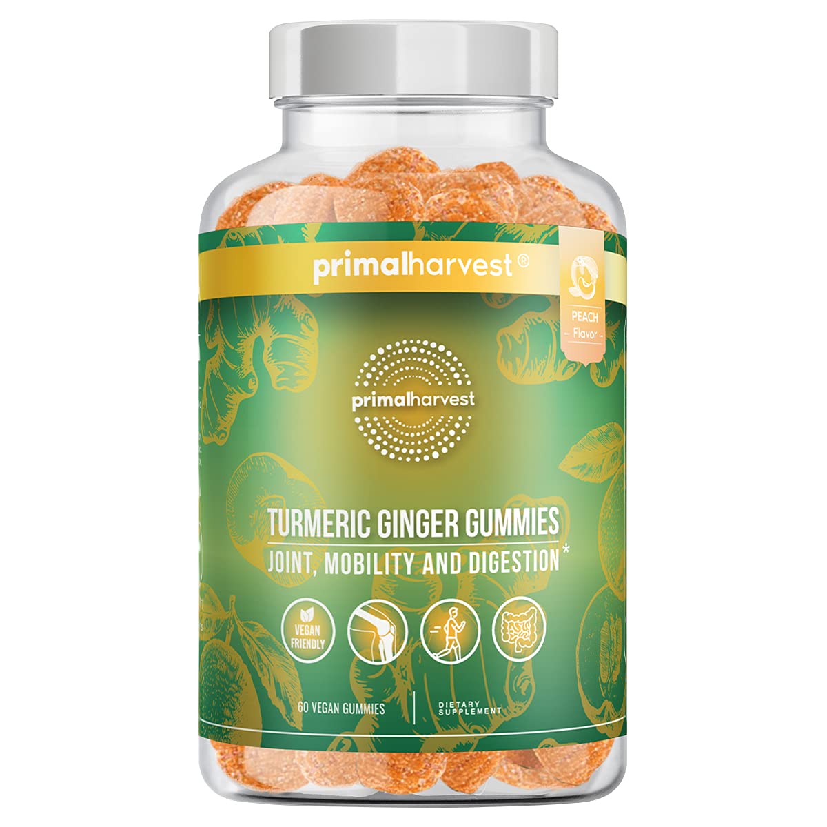 Buy Turmeric and Ginger Supplement Gummies by Primal Harvest, 250mg