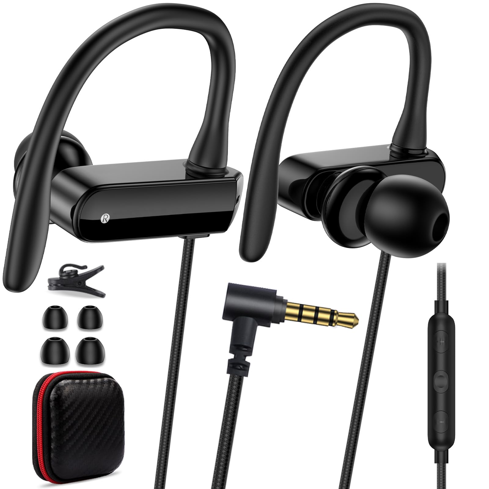 Auriculares con cable con gancho para la oreja para micrófono, auriculares deportivos de 3,5 mm de largo, 1,8 m de largo, con cable para iPad, iPod, teléfonos móviles, portátiles, auriculares
