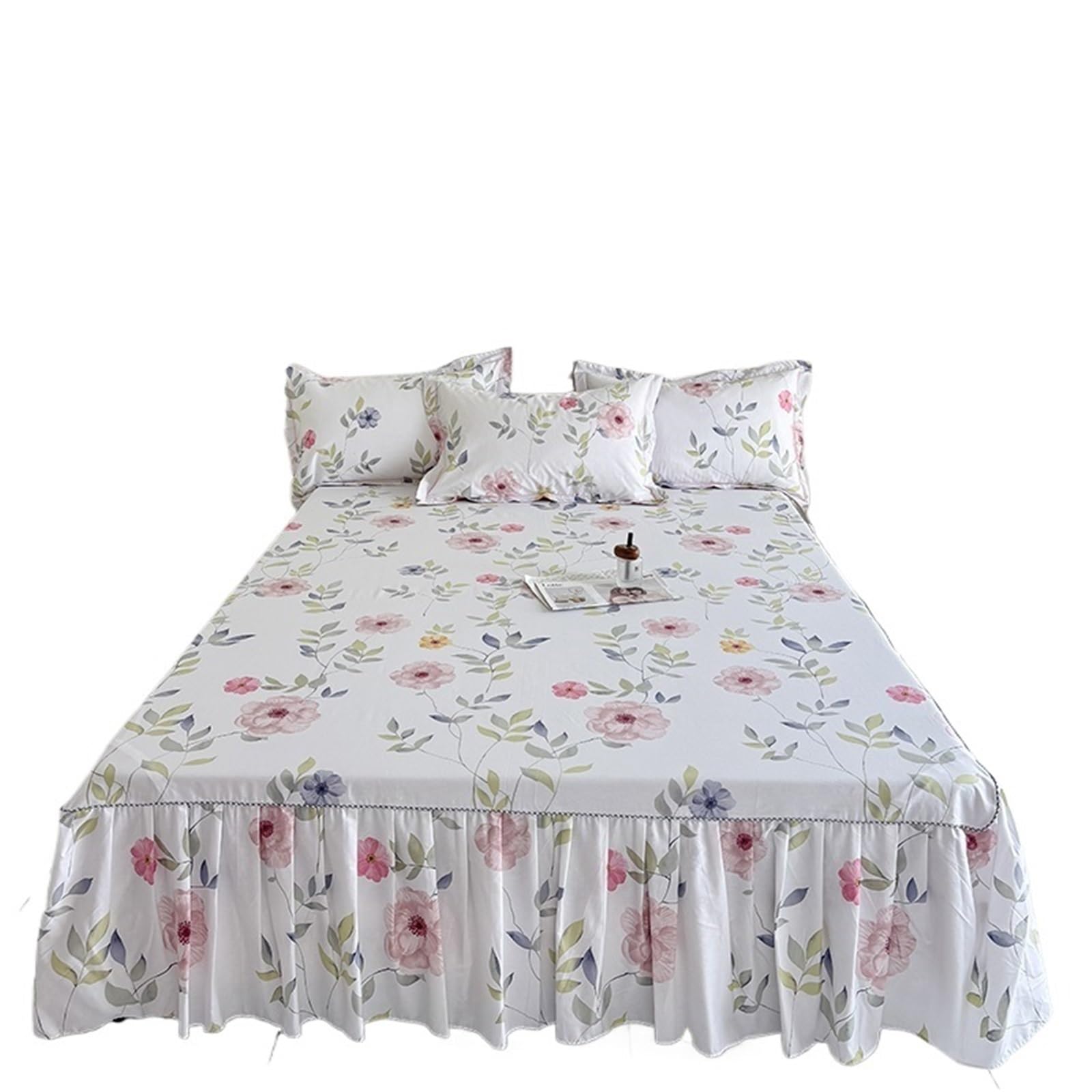 Ruffled Bed Skirt 1pc Floral Style Bed Skirt Bedspread Cover Home Ruffles Linen Falda De Cama (No Pillowcase)(N,Single 120x200cm 1pc)