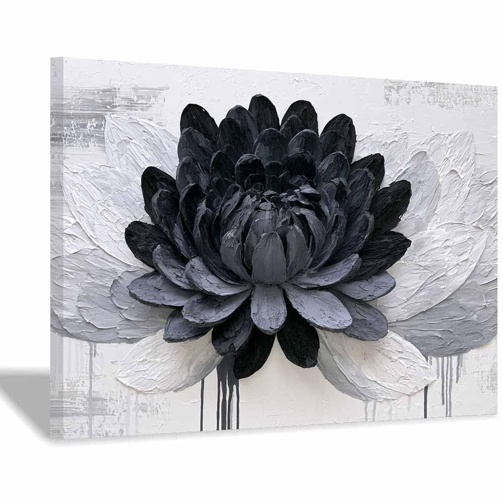 HOQIU Black And White Canvas Wall Art Monochrome Blooms Painting canvas wall art, decorative paintings, for Bedroom Living Room Bathroom Office Home Decoration(Multicolor)-60x80cm Framed