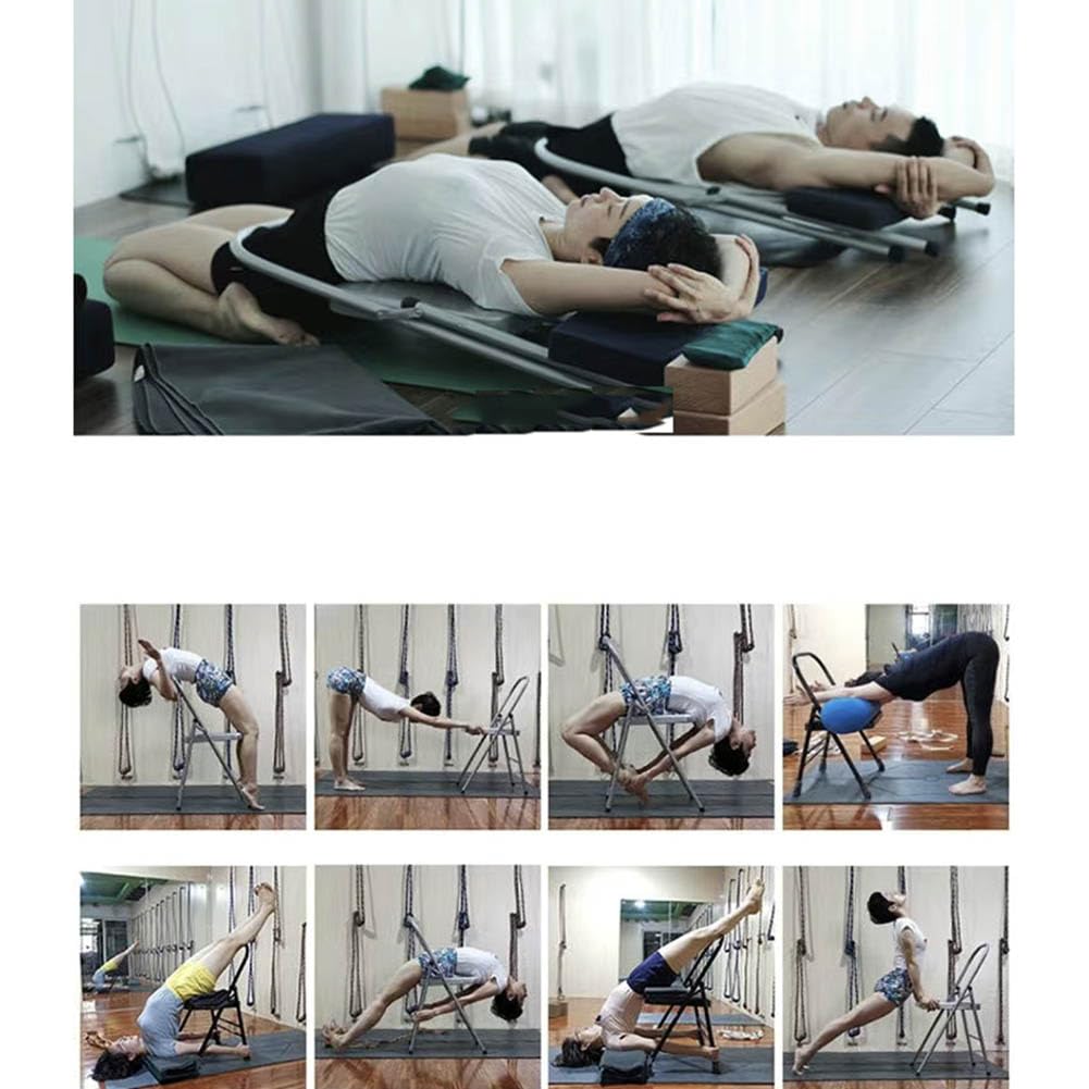 Pieghevole Sedia Equilibrata da Yoga,Poltrona Ausiliaria Multifunzione Iyengar Yoga,Pilates Sedia,Pieghevole ausiliaria Yoga,Strumento di Allenamento per Forza,Silver white-82cm×43cm