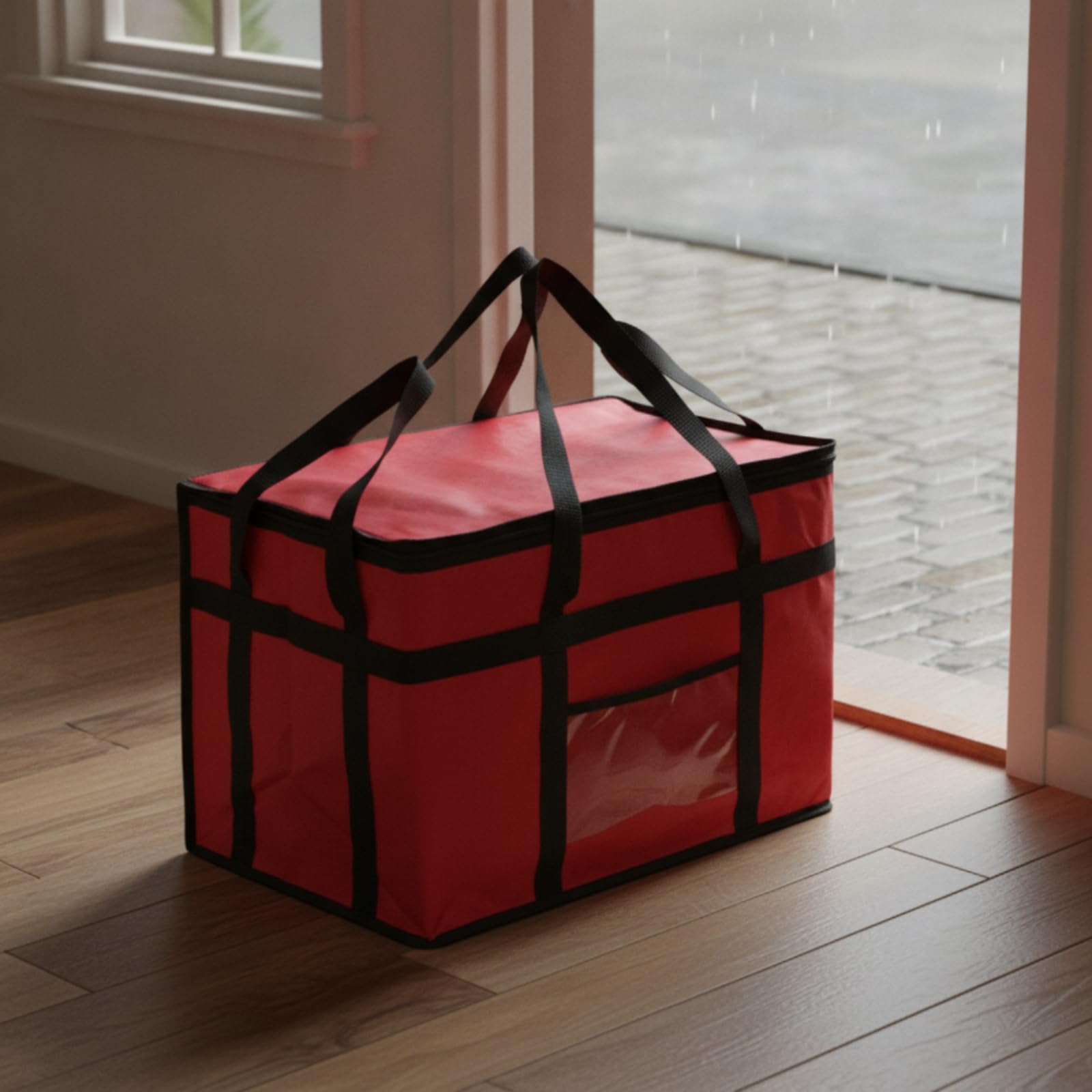 Borsa Termica in Tessuto Oxford Impermeabile Borsa Termica con Cerniera Salvaspazio per Fattorino, Consegnatari, Picnic, Nero, Con Piastra Di Base