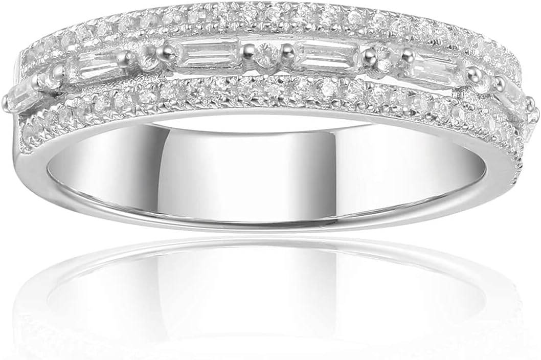 Fine Color Jewels Natural White Topaz Art Deco Baguette Eternity Ring for Women in Sterling Silver