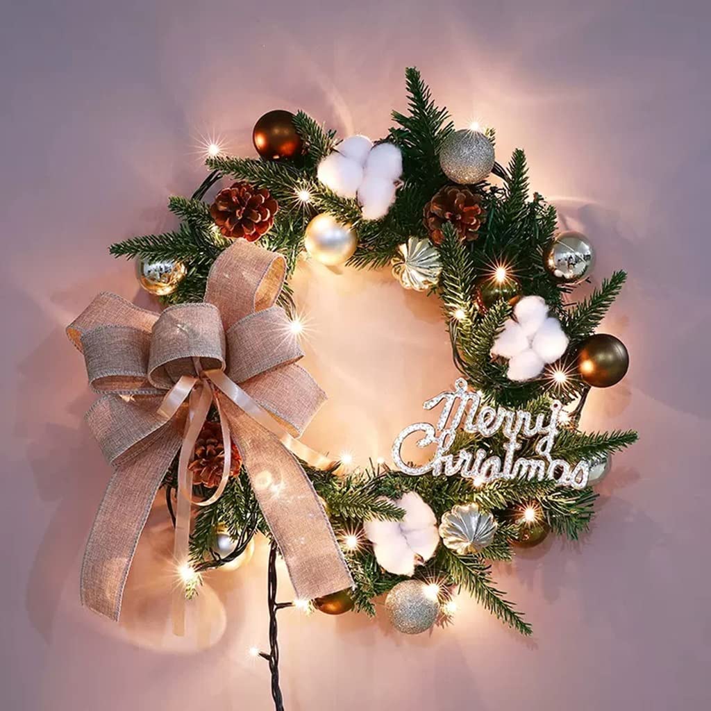 Corona Navideña Artificial Preiluminada De 16 Pulgadas, Corona Navideña Iluminada para Puerta De Entrada con Luces LED Que Funcionan con Baterías, Decoración De Guirnalda Navideña para Pared De