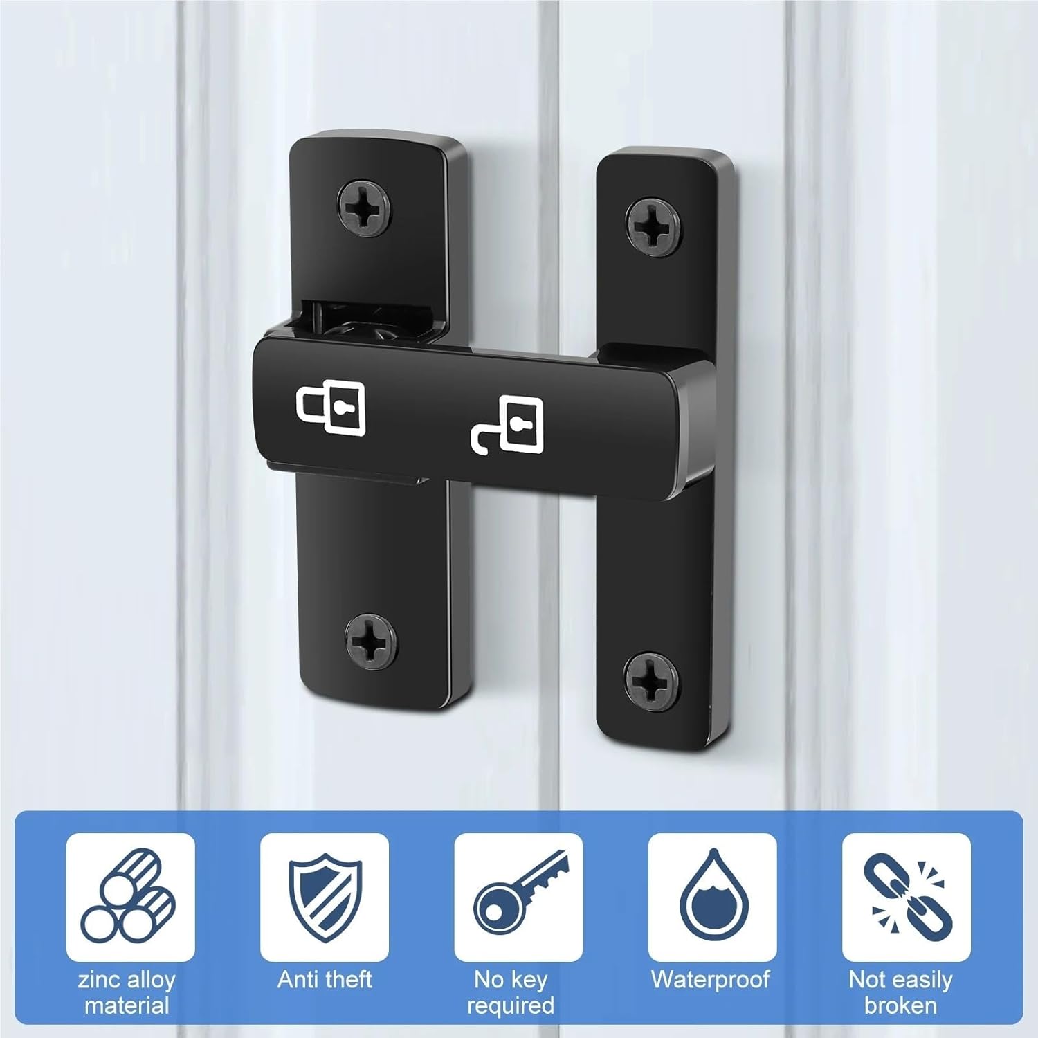 Flip Latch Flip Latch Lock 90/180 Degree Sliding/Swinging Door Latch Lock Heavy Duty Flip Gate Latch Lock with Luminous Safety Barn for Barn Door, Sliding Door(Black 90 Degrees)