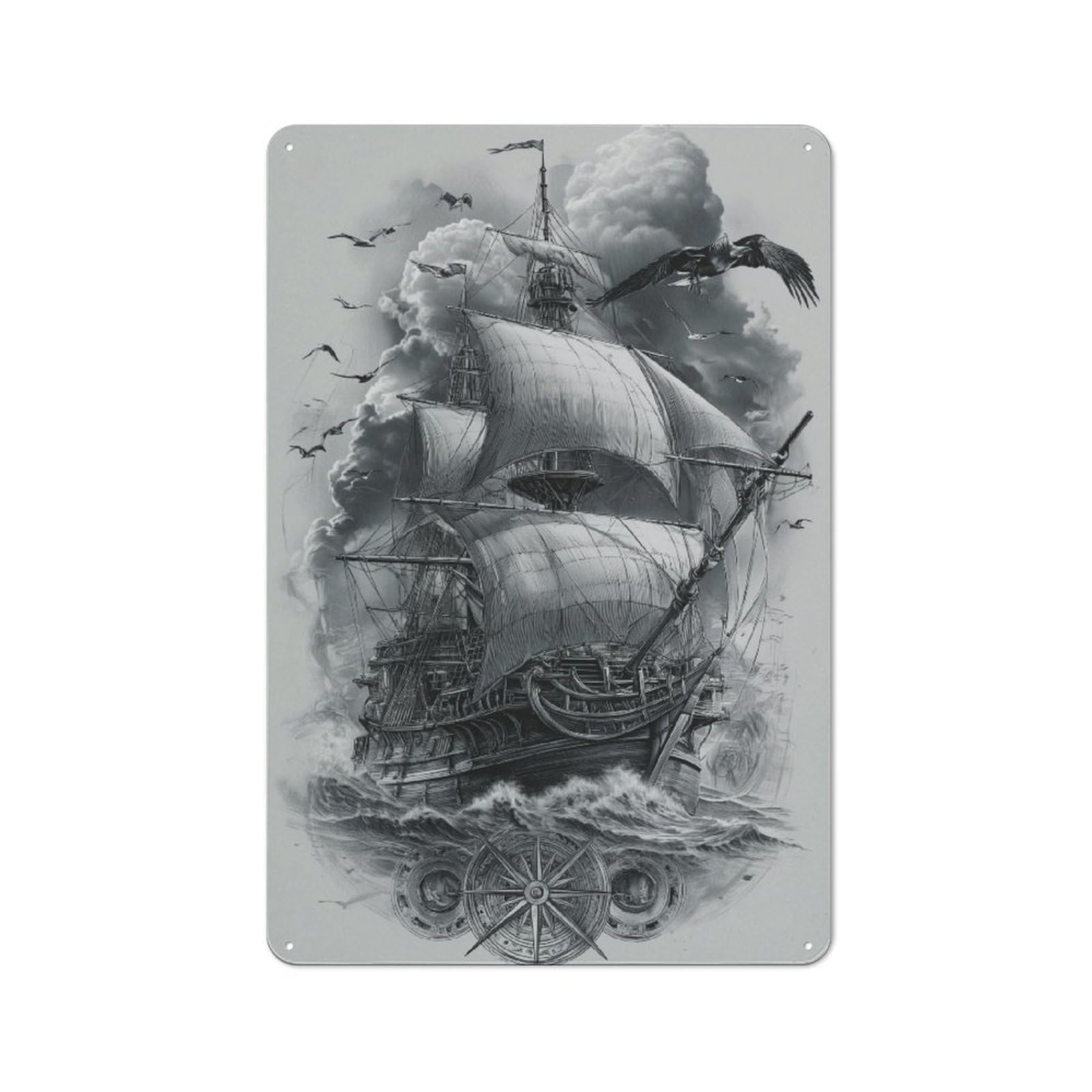 Junmoney Stormy Sailing Voyage Retro-Style Metal Sign 30X20cm For Studio Or Craft Room, Gift For Studio Decor Lovers During The Christmas Season