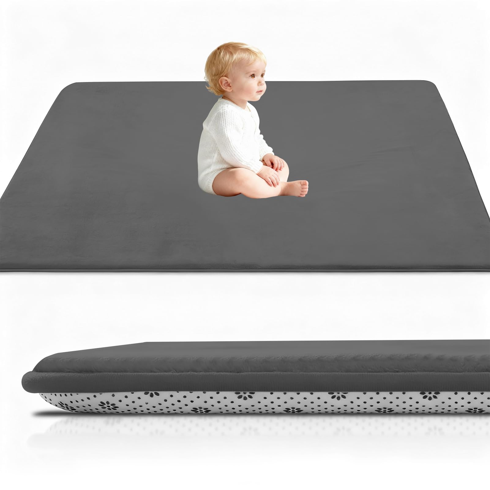 3cm Dicke Krabbelmatte Baby, Spielmatte Baby 100 x 100 cm Dunkelgrau Teppich für Kinderzimmer mit Memory-Schaum, Rutschfester Unterseite Krabbeldecke, Kinderteppich, spielteppich Kinder