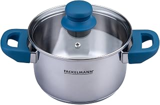Fackelmann Stainless steel pot Essential Ø 16 cm, 1.5 l capacity | Ergonomic bakelite handles, for all types of cookers, practical literary scale, energy-saving capsule bottom