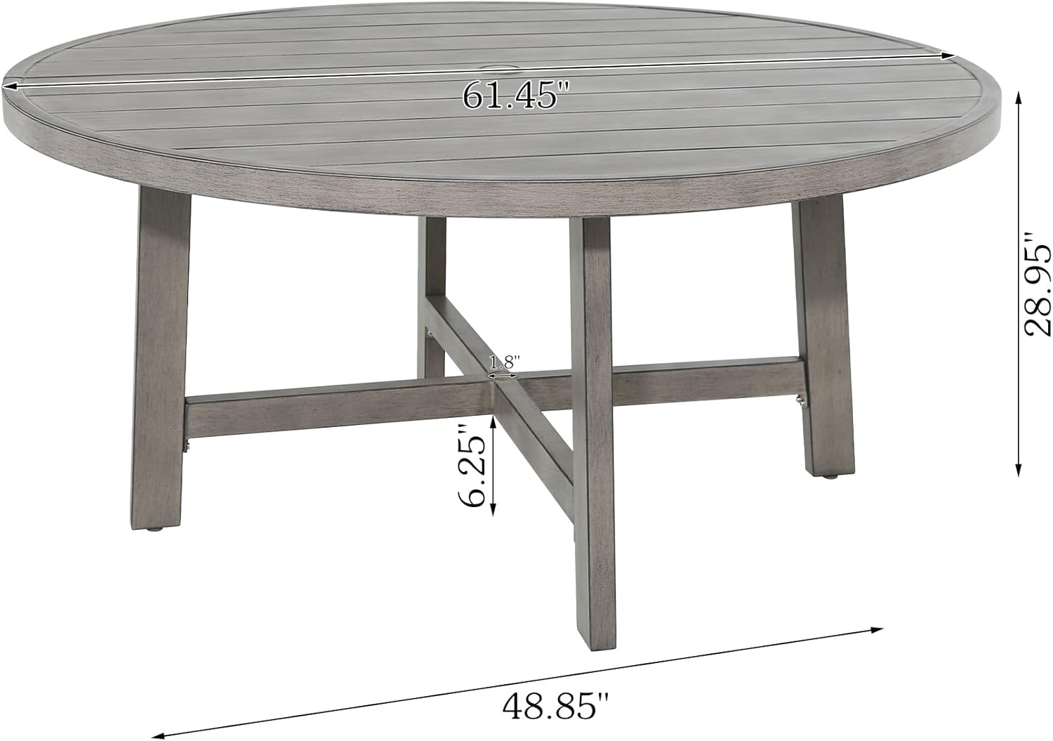 Ulax furniture Outdoor Dining Table 60 Inch Round - Aluminum Patio Table with Umbrella Hole, Weather-Resistant Garden Table for 6 (Grey)