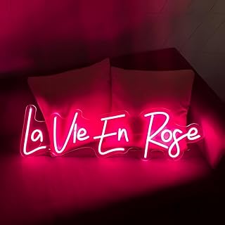 La Vie En Rose LED Neon Signs for Wall Decor Neon Wall Art Acrylic LED Lights with Hanging Chain Light Up for Bedroom Decor Graduation Bar Pub Wedding Party 5V USB Powered Dimmable