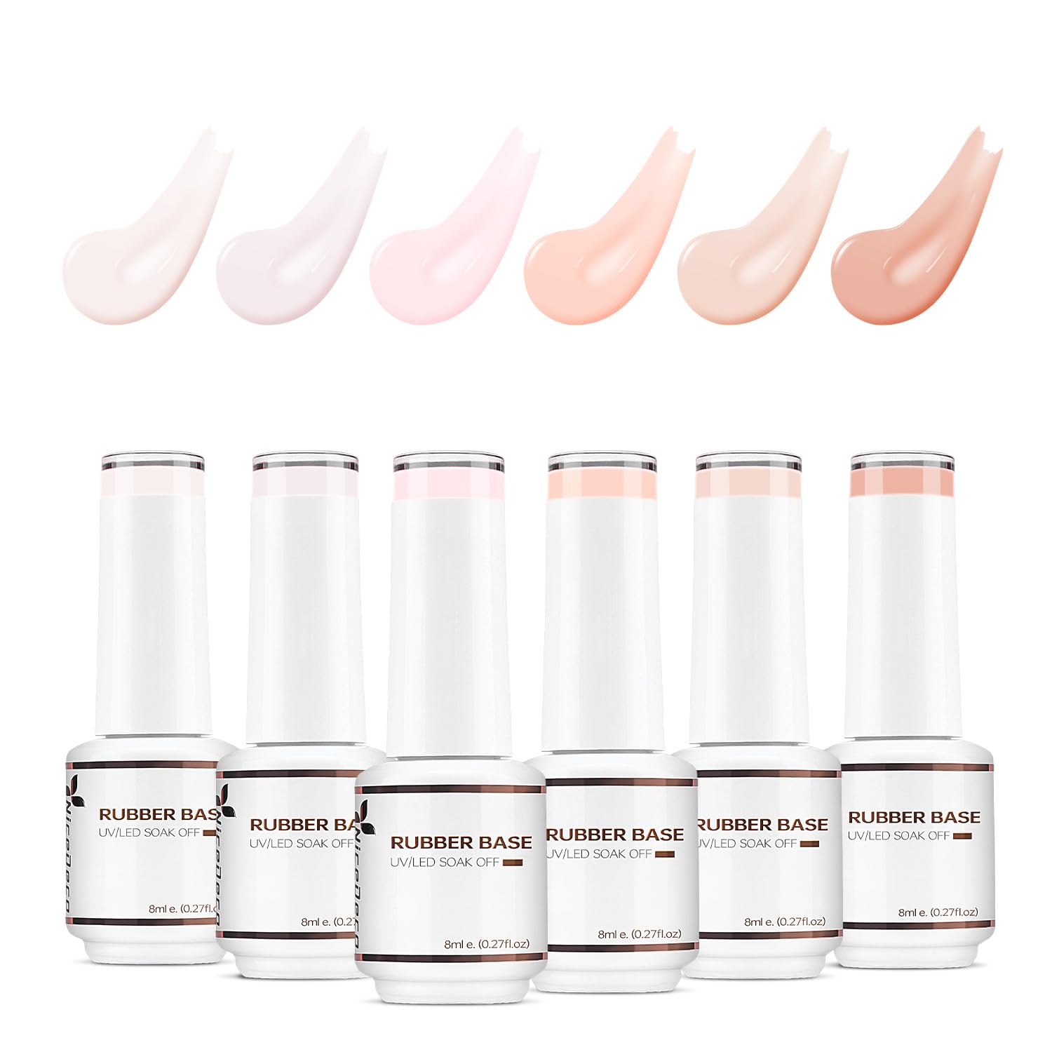 Nicedeco Hema Free Rubber Base Gel Polish for Nails 6 Pcs Cruelty Free Vegan Rubber Gel Nail Strengthener Nude Pink Nail Gel Polish Set 35