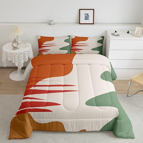 Geometric Stripes Comforter Set Queen Size Orange Green Bedding Set for Men Wome