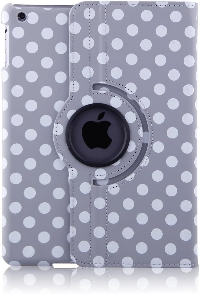 Generic All-new PU Leather Luxury Stylish Slim-Fit Ultra Lightweight 360 Degrees Rotating Swivel Stand Polka Dot Pattern Design Series Smart Cover Case Support Auto Sleep/Wake Feature Protection Magenetic Function & Multi-Angle Viewing for New iPad 5 iPad Air 5th Generation 2013 Release with Free Gifts Bonus Stylus Pen and Cleaning Cloth Pad - Gray/Grey