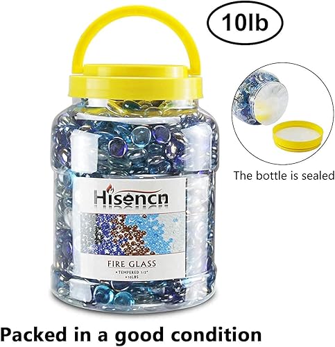 Miniatura 8 de Hisencn Rocas de vidrio de fuego mezclado de 12 pulgada de azul cobalto, azul caribe, cristal platino reflectante y brillo de hielo cristalino para