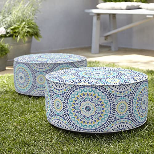 Twlear Indoor/Outdoor Inflatable Ottoman D21 X H9 Inch, Round Footstool Inflatable Foot Rest Ottoman With Handle, Portable Ottoman Pouf For Patio, Garden, Camping, Home, Delancey Lagoon #TOP6