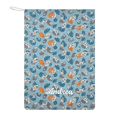 Sacchetto sacco Asilo Con Nome Ricamato per e porta indumenti cambio asilo sacca nido 100% 46x60 cmSacchetto Leoncino bambino bambina cotone