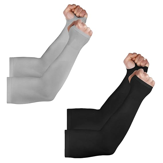 NECRASILA Arm Sleeves Men & Women With Thumb Hole Dust Sunburn Protection Sports Outdoor Free Size Combo of 2