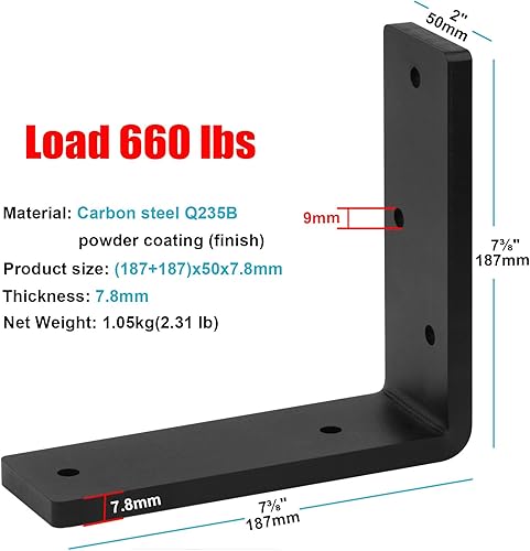 Miniatura 5 de 4 soportes negros de acero resistente de 5 pulgadas, soporte de esquina de 5 pulgadas, soporte de encimera L de 90 grados, soporte de chimenea para