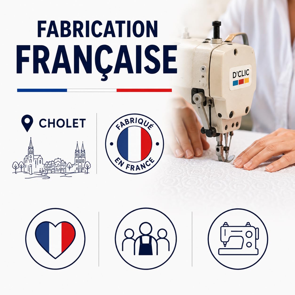 D'CLIC Protège Table Rond Élastiqué 110 à 123 cm – sous Nappe de Protection Mousse PVC molletonnée – Molleton Épais Antichoc et Anti-Tâches – Protection de Table – Fabrication Française