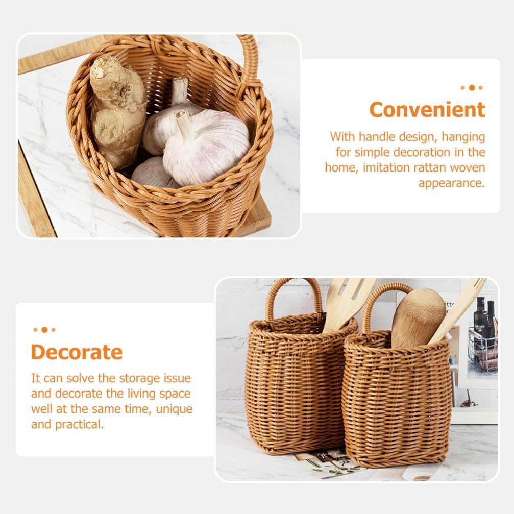 Healeved 5pcs Imitation Rattan Woven Hanging Storage Basket Portable Wall Flower Organizer for Home Retro Design Simple and for Kitchen Living Room and Bedroom Storage