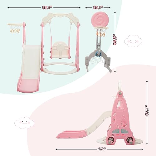 Miniatura 6 de Juego de tobogán y columpio 6 en 1, para interiores y exteriores, para niños pequeños de 1 a 8 años, tobogán para niños pequeños con columpio,