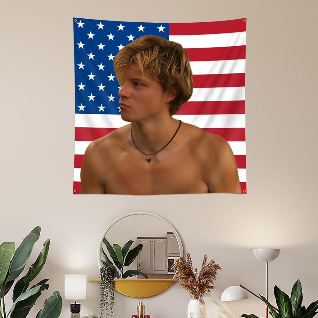 TisTik Cute Jeremiah Fisher Flag Tapestry, 3X3ft HD Printing The Summer I Turned Pretty Flag Tapestry with 4 Brass Grommets Fisher Boy Wall Art Home Dorm Room Decor, Gift for Team Jeremiah