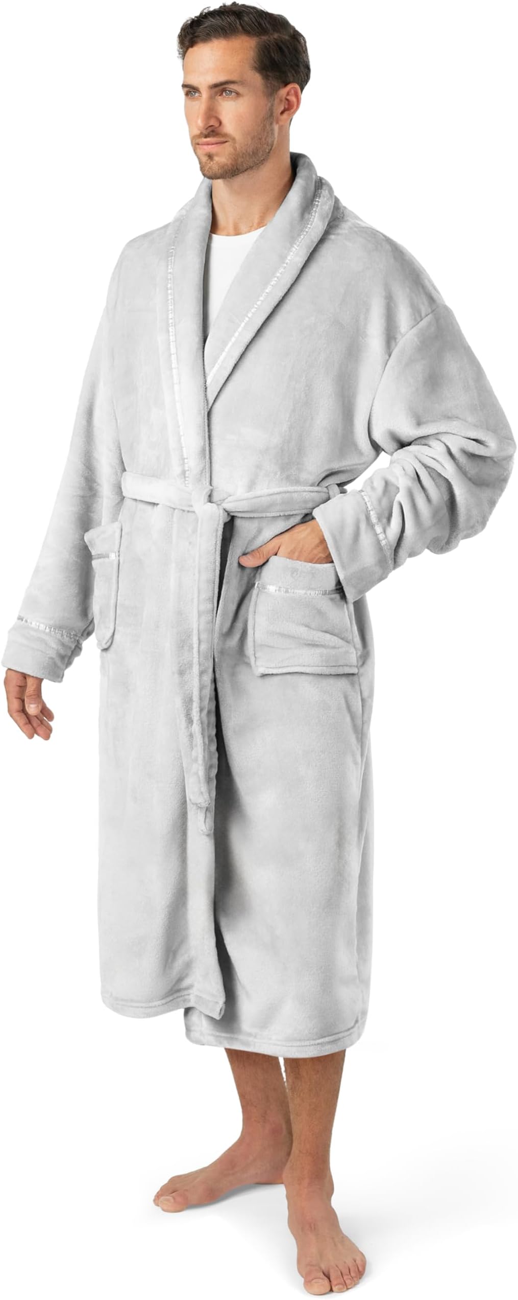 Mens Soft Robe | Warm Fleece Robes for Men, Soft Spa Bathrobe with Shawl Collar and Pockets
