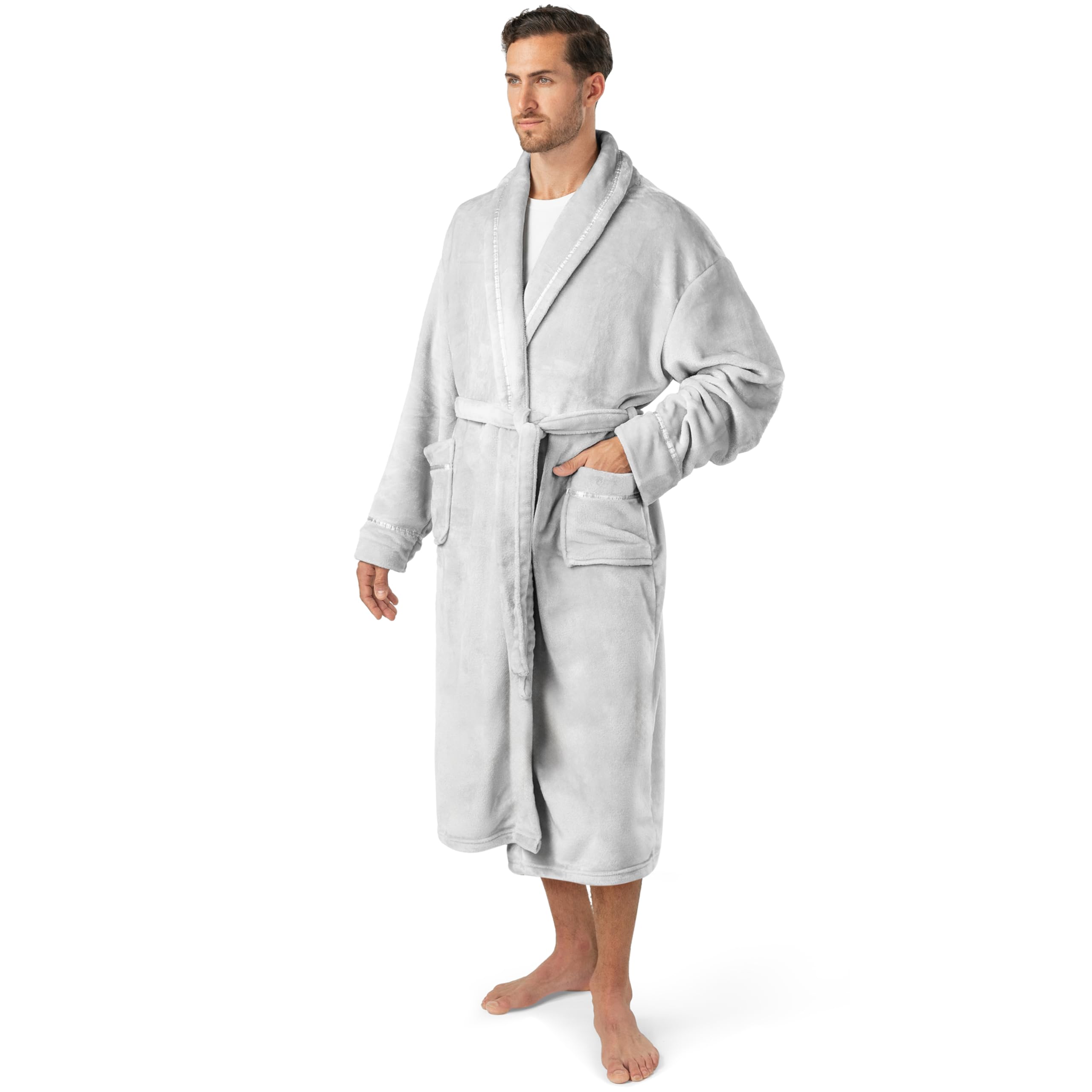 PAVILIA Mens Soft Robe | Warm Fleece Robes for Men, Soft Spa Bathrobe with Shawl Collar and Pockets
