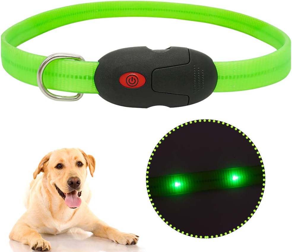 Rechargeable LED Dog Collar - Adjustable Size - USB Rechargeable Safety Waterproof Flashing Light for Night Walking - Color Green