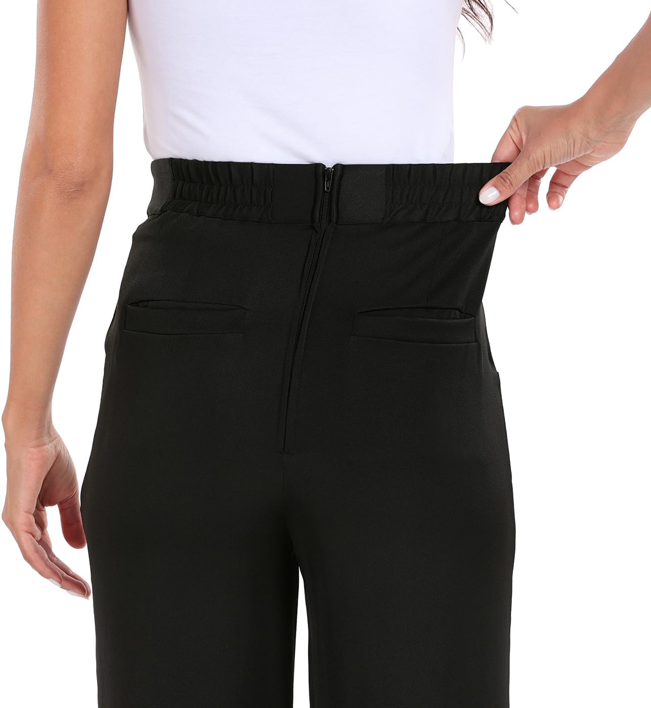 HDE Super High Waisted Wide Leg Pants Tailored Office Work Trousers with Pockets - Image 5