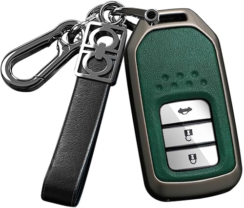ontto Funda de metal y cuero para llave de automóvil para Honda Civic Accord Pilot CRV HRV CRZ Fit Odyssey JED Crosstour Ridgeline Crider Spirior