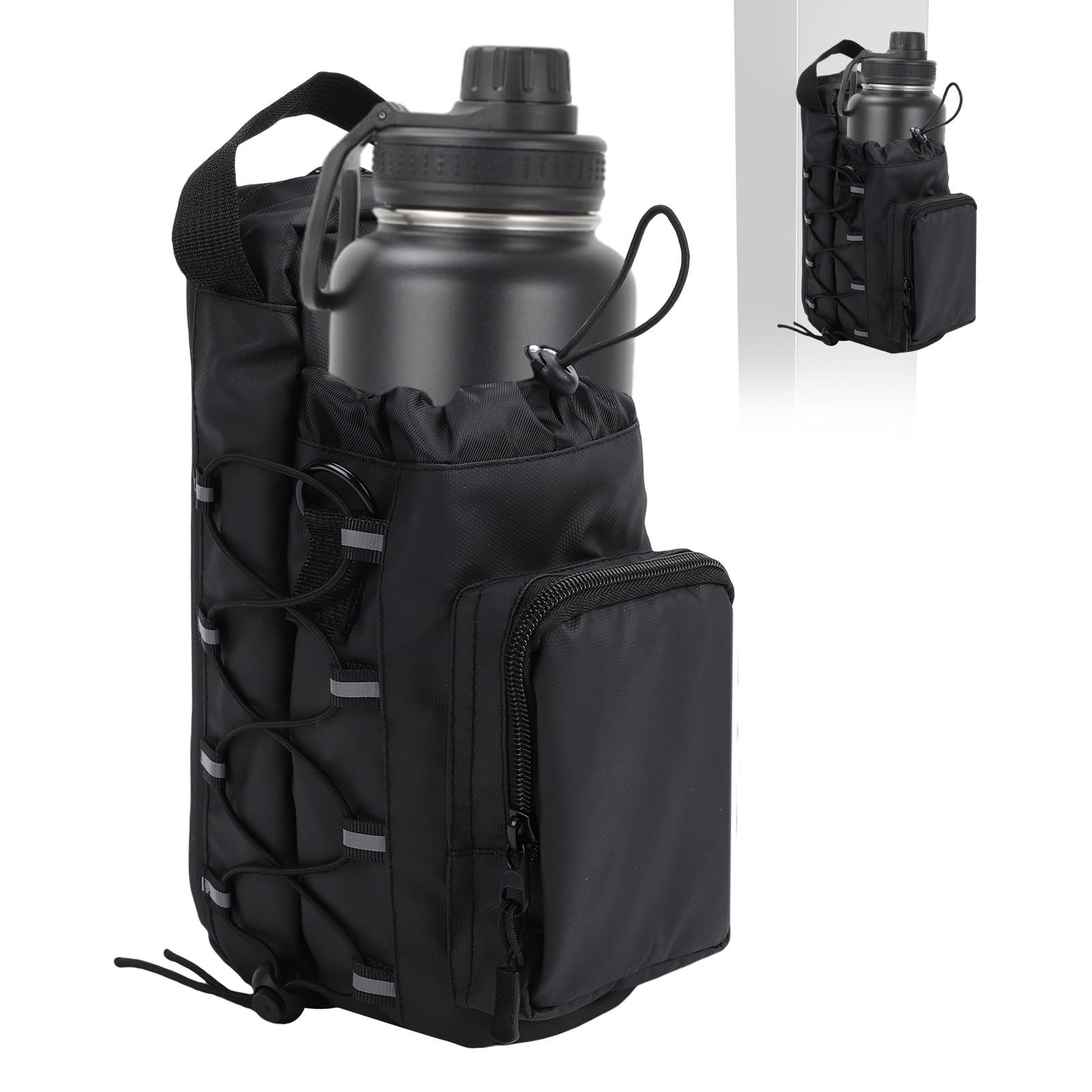 ZEMBSOYA Sac de gym magnétique pour homme et femme - Étanche - Petit sac de gym - Sac pour bouteille d'eau pour voyage, stade, sport, pique-nique, cadeau pour festival (sangle noire) - 2