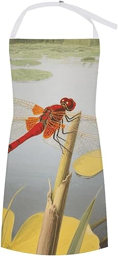 MUSM Apron for Adults - 27.6 X 31.5 Inch, Heavy-Duty Polyester Aprons with Two Large Pockets, Waterproof Dragonflies Kitchen Apron for Cooking,