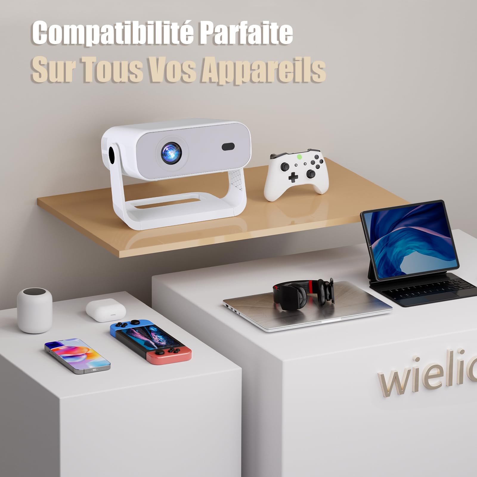 Nouveau videoprojecteur Google TV 2026 avec Applications intégrées, résolution Native 1080p et 4K Compatible, Wi-FI 6 et Bluetooth 5.2, 240 ANSI, Ventilateur Silencieux (<30 DB), pour iOS/Android/PS5