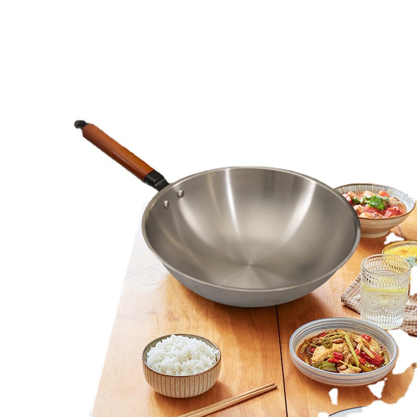 Sartenes Wok Con Tapa, Sartén Grande De Aleación De Titanio, Woks Para Freír De Cocción Por Inducción Sin Recubrimiento Químico, Agarre Cómodo, Duradero Y Resistente A Los Arañazos, Para Inducción, E