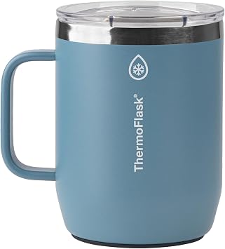 ThermoFlask Insulated Coffee Mug with Handle and Splash-Resistant Lid 12 oz, Dusty Blue - Stainless Steel Travel Mug for Coffee & Tea
