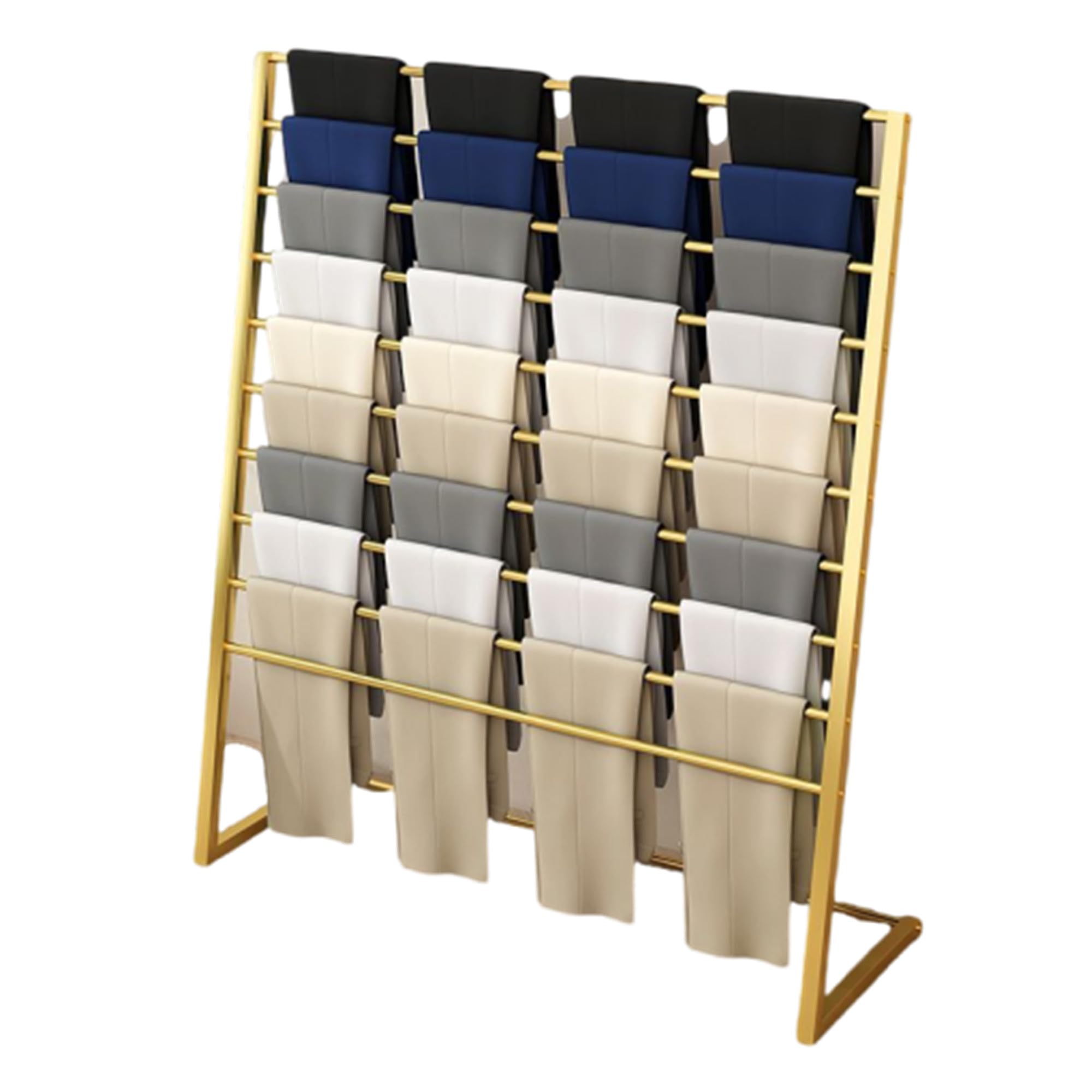 Multi-Layer Scarf Display Stand, Metal Hijab Hangers, Modern Silk Scarf Blanket Rack, Freestanding Sheets Belt Suit Pants Hanging Rack, for Clothing Store, Gold,150x40x145cm