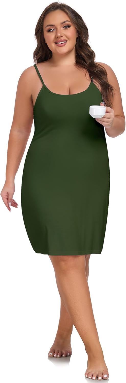 VintageClothing Womens Plus Size Full Slip Under Dresses Adjustable Spaghetti Strap Nightgown Soft Sleepwear Cami Dress - Image 4