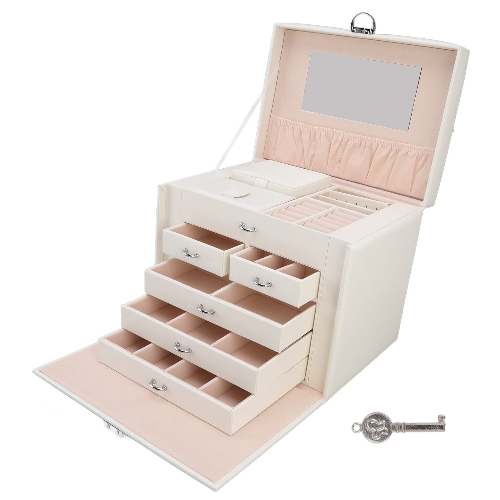 Joyero de Cuero Sintético | Capas múltiples de gran capacidad con espejo, para organizador de accesorios para el hogar para mujeres
