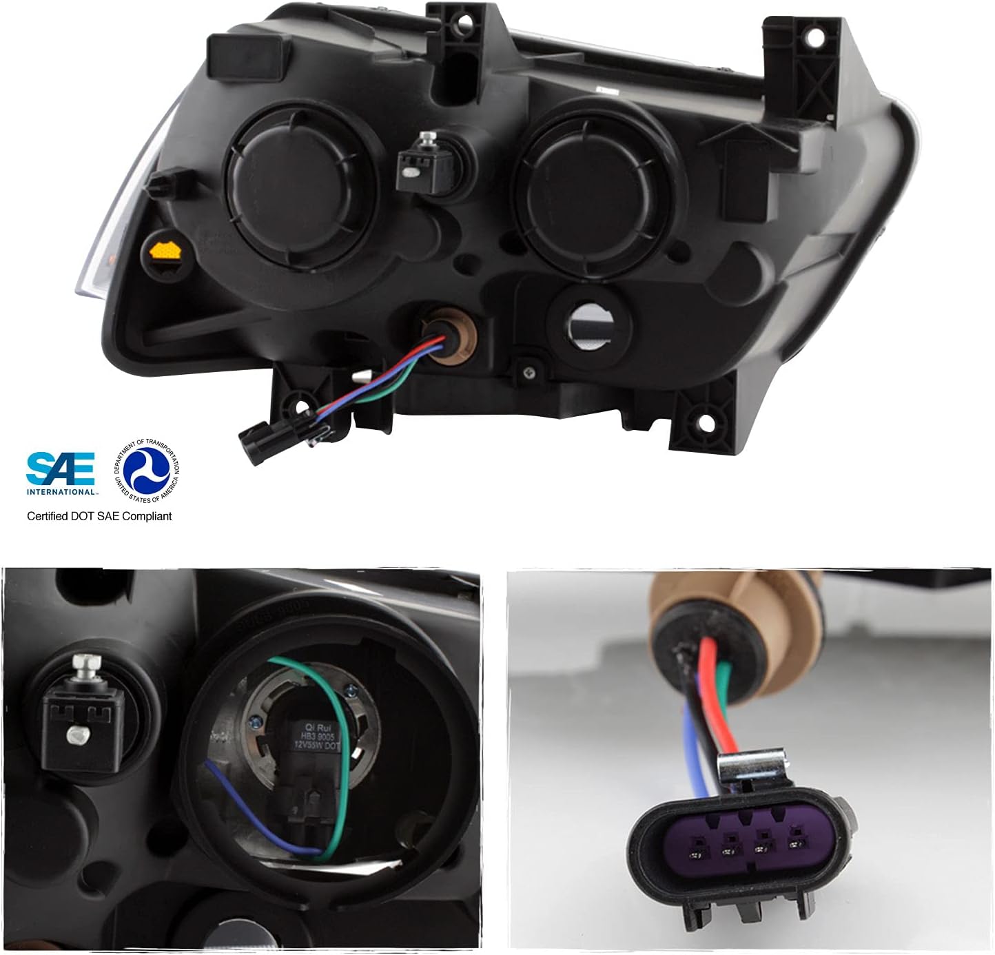 AKKON - Fits 2011-2014 Dodge Charger [Halogen Type] Black Headlights + Smoked Bumper Fog Lights Replacement Pair Left+Right