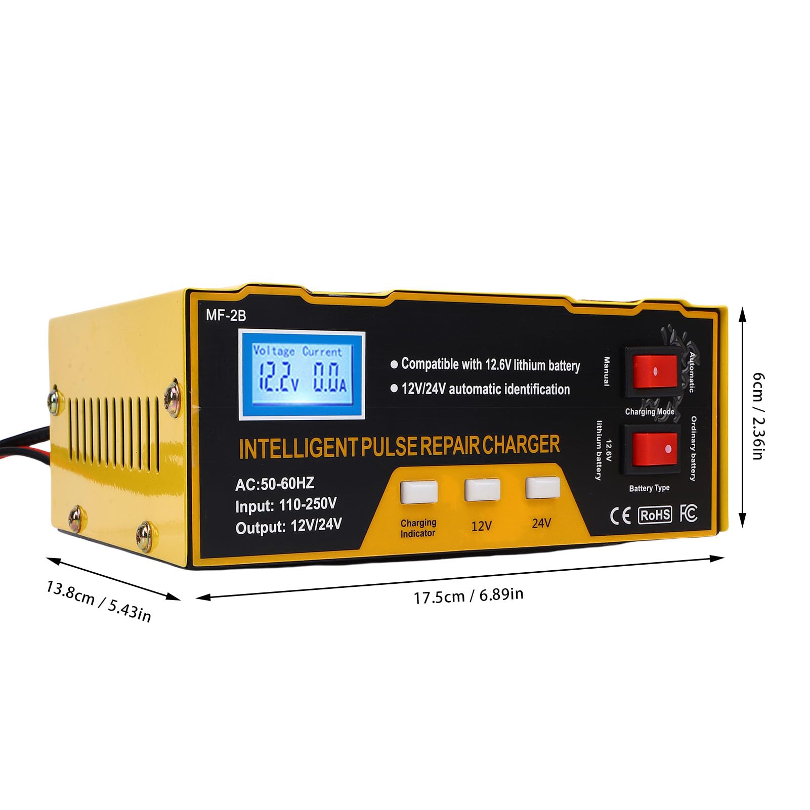 Jeffergarden Caricabatteria per Auto 12V 24V 180W Caricatore Intelligente Automatico con Ricarica di Mantenimento per Mantenitore di Batteria per Moto SUV per Camion per Auto (Spina europea)