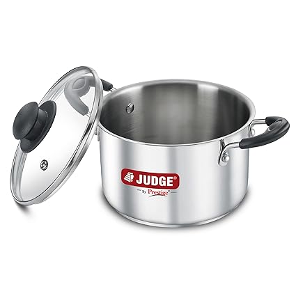 Judge by Prestige 18cm (2.5L) Classic Stainless Steel Casserole with Glass Lid | Gas and Induction Compatible |Cook & Serve
