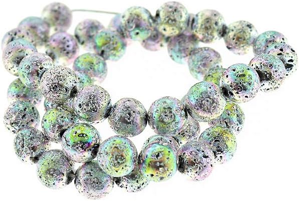 Round Lava Beads 8mm - Electroplated Silver- 1 Strand 48 Beads - BD975