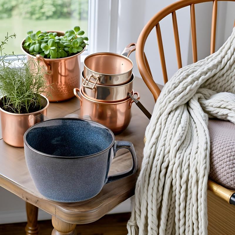 24 Oz Large Ceramic Coffee Mugs,Soup Bowl with Handles,Jumbo Soup Mug with Handles, Wide Large Cereal Bowl for Oatmeal,Gumbo, Salad,Microwave & Oven Safe (Ice blue)