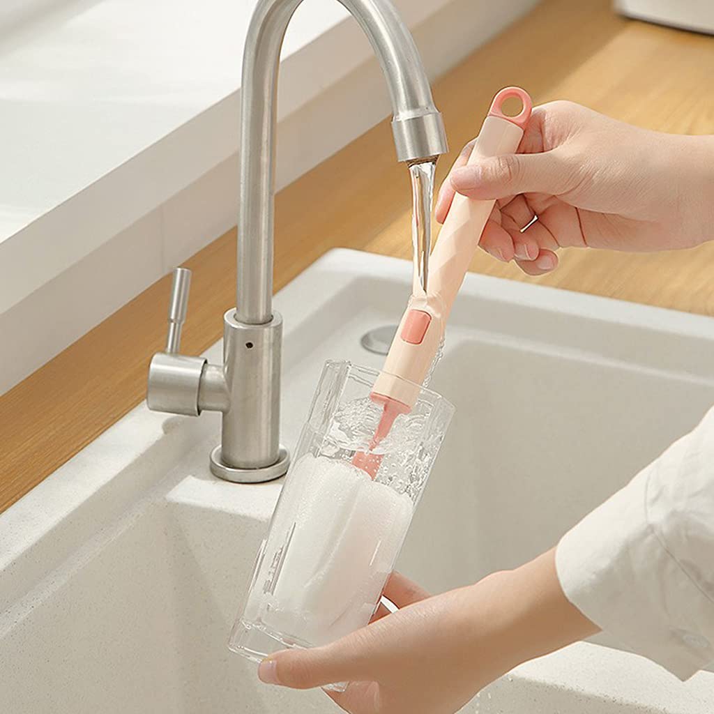 XIAHIOPT Sponge Brush Long Handle Feeding Bottle Milk Bottle Cup Cleaner for Winebottle Coffee Tea Mugs 4 Colors, White