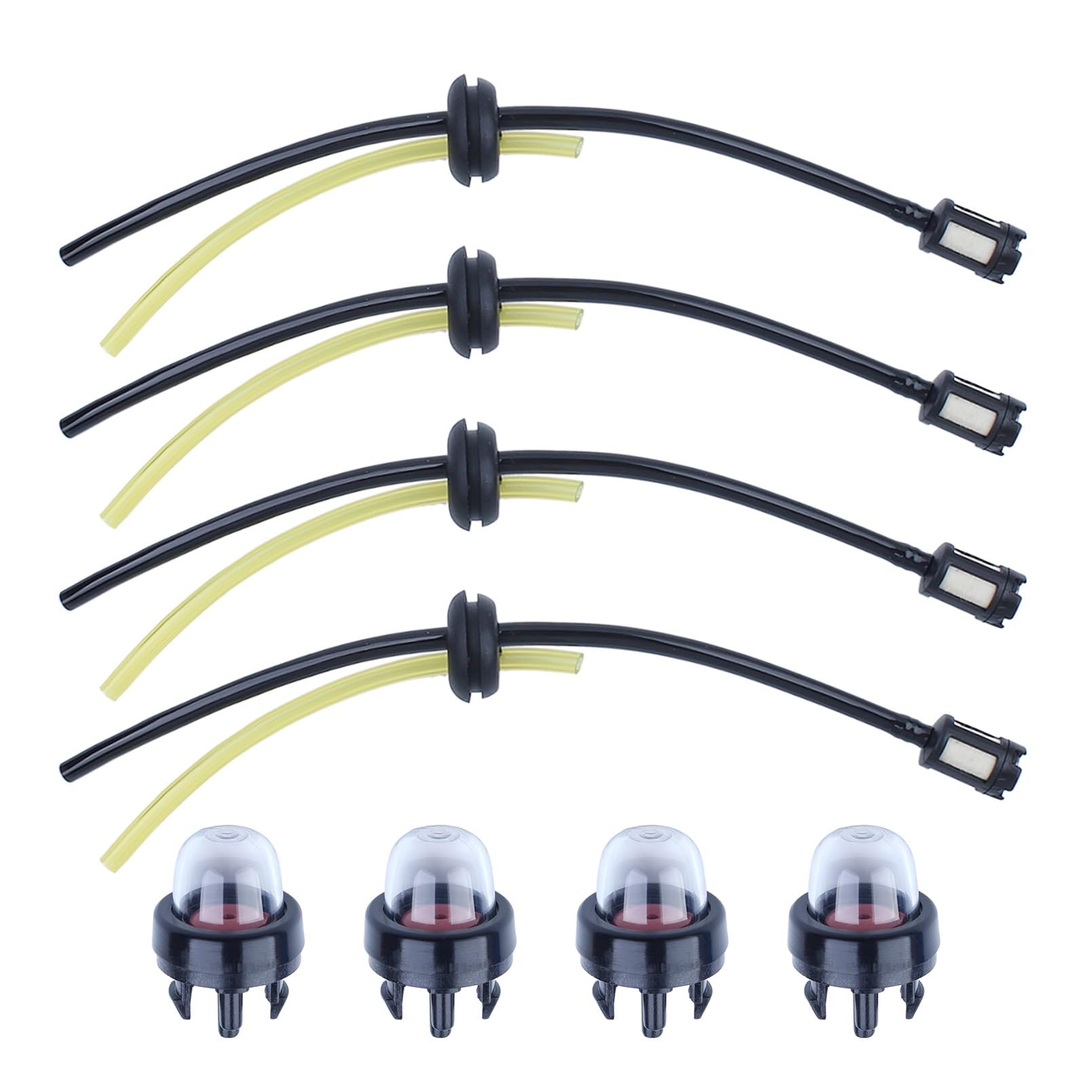 Benzinschlauch und Birnen-Ansaugset, universelles Kraftstofffilter-Set, 4 Schläuche und 4 Ansaugbirnen, passend for Vergaser-Ersatzteile