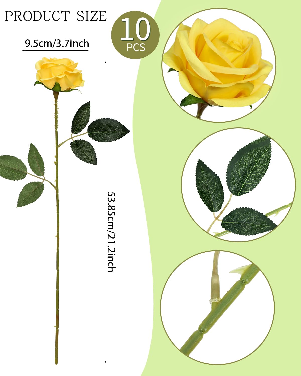 LEUCHTAMOR 10Pcs Artificial Roses Fake Silk Roses Yellow Fake Single Stem Realistic Roses Bouquet for DIY Craft Faux Flowers for Home Decorations Wedding Flowers Bouquet Garden Decor - Image 3